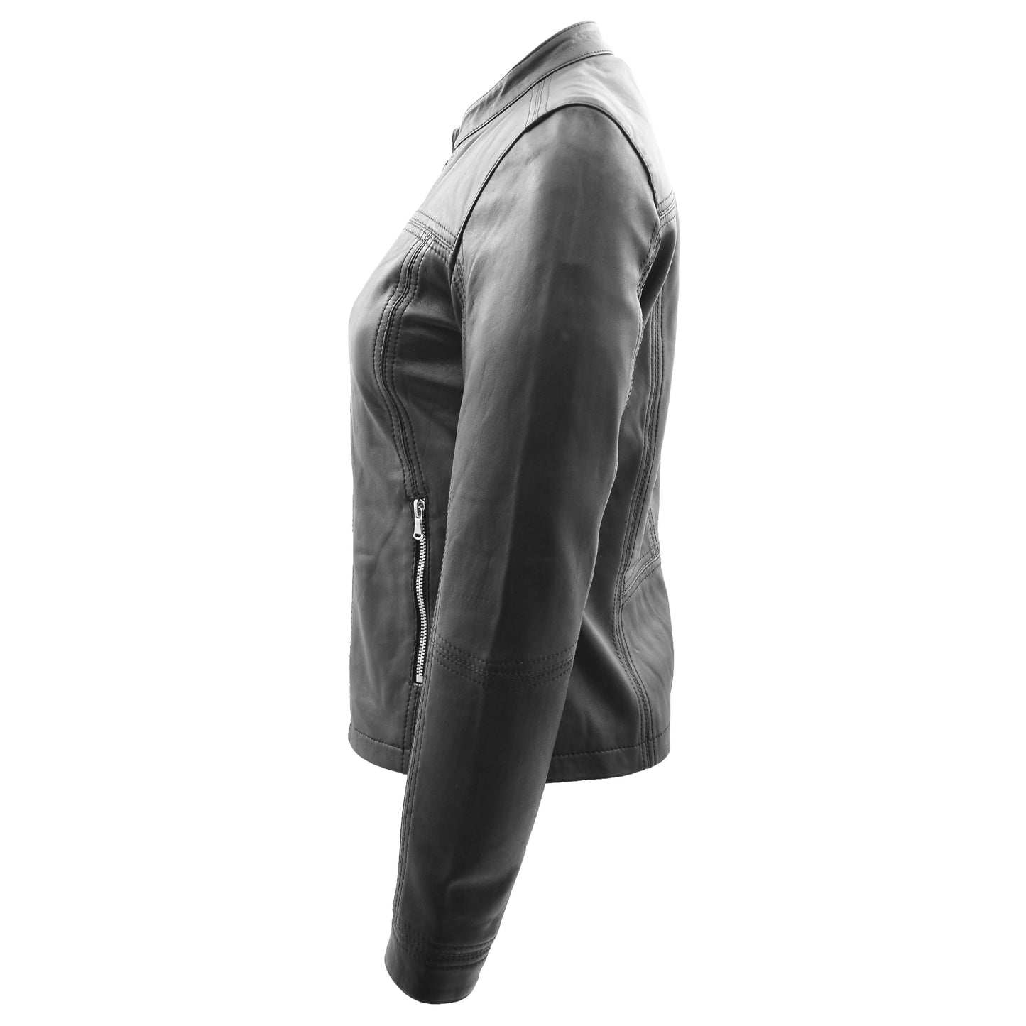 Womens Leather Classic Biker Style Jacket Tayla Black 4