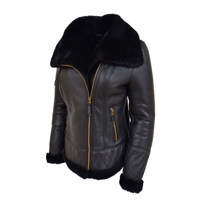 Womens Merino Sheepskin Aviator Jacket Isabelle Black side 2