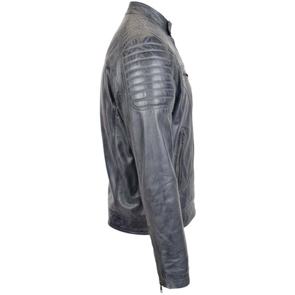 Mens Leather Biker Style Zip Jacket Eddie Grey Two Tone 4