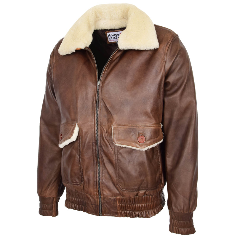 Mens Leather Bomber Jacket G-1 Aviator Style Cooper Brown 3