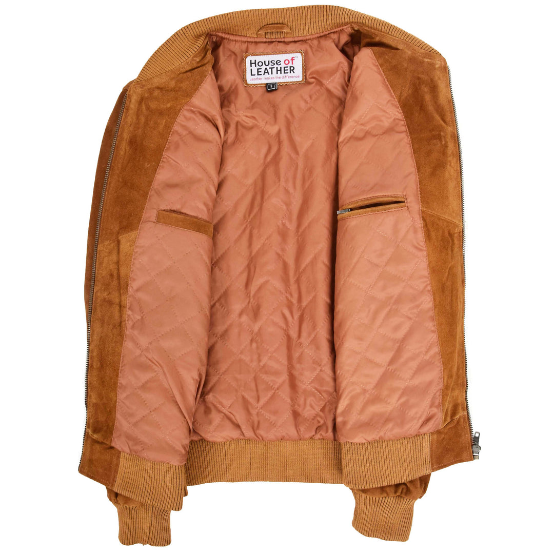 Mens Suede Bomber Varsity Jacket Reg Tan 5