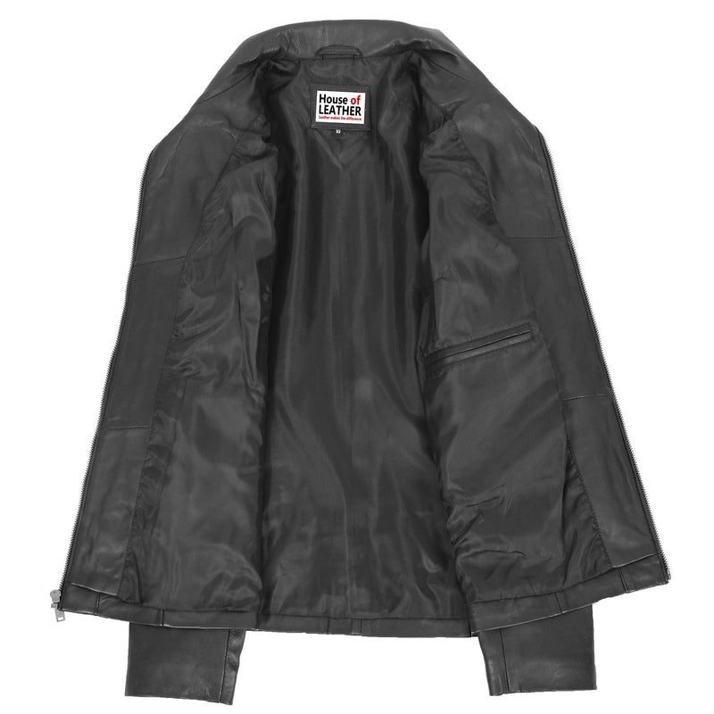 Womens Classic Zip Fastening Leather Jacket Julia Black 6