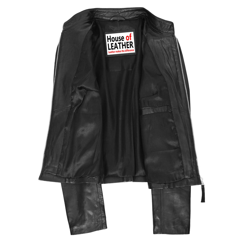 Womens Real Leather Casual Biker Jacket Zoe Black 5