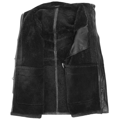 Mens Real Sheepskin Winter Duffle Coat Bain Black 5