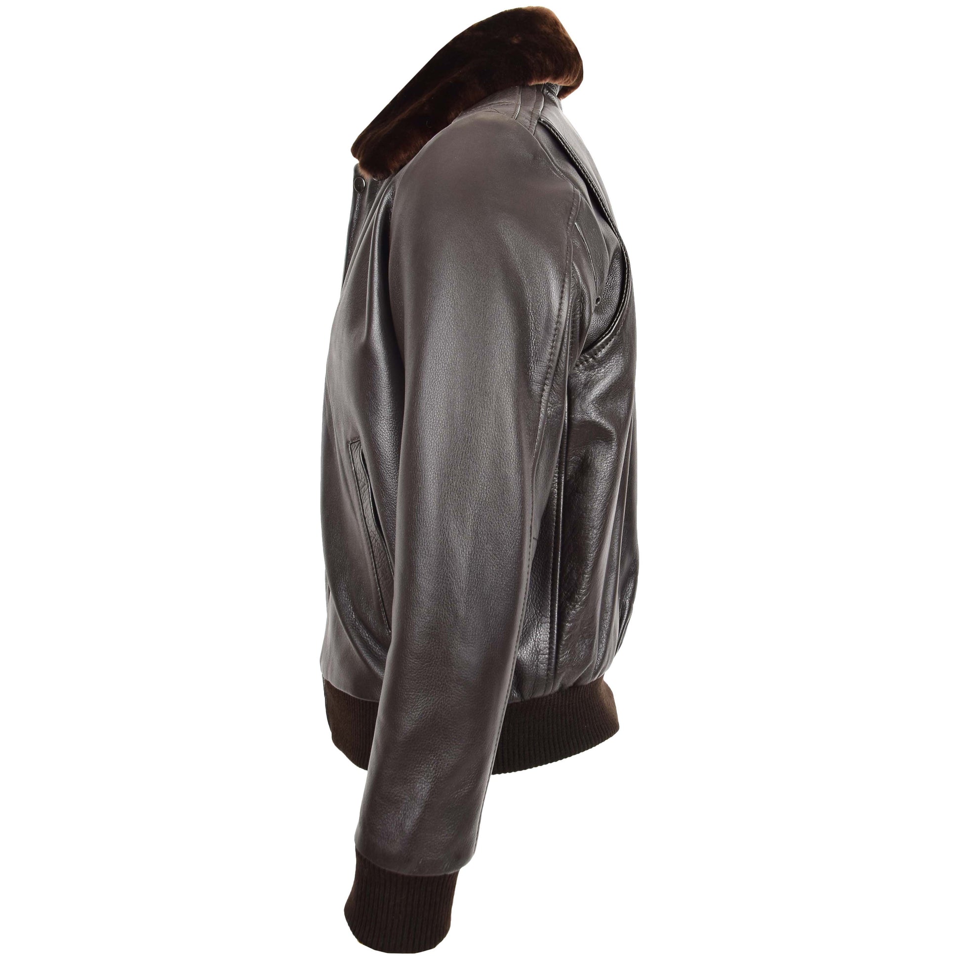 Mens Leather Bomber Pilot Jacket Removable Collar Leroy Brown 5