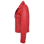 Womens Soft Leather Cross Zip Biker Jacket Lola Red 5