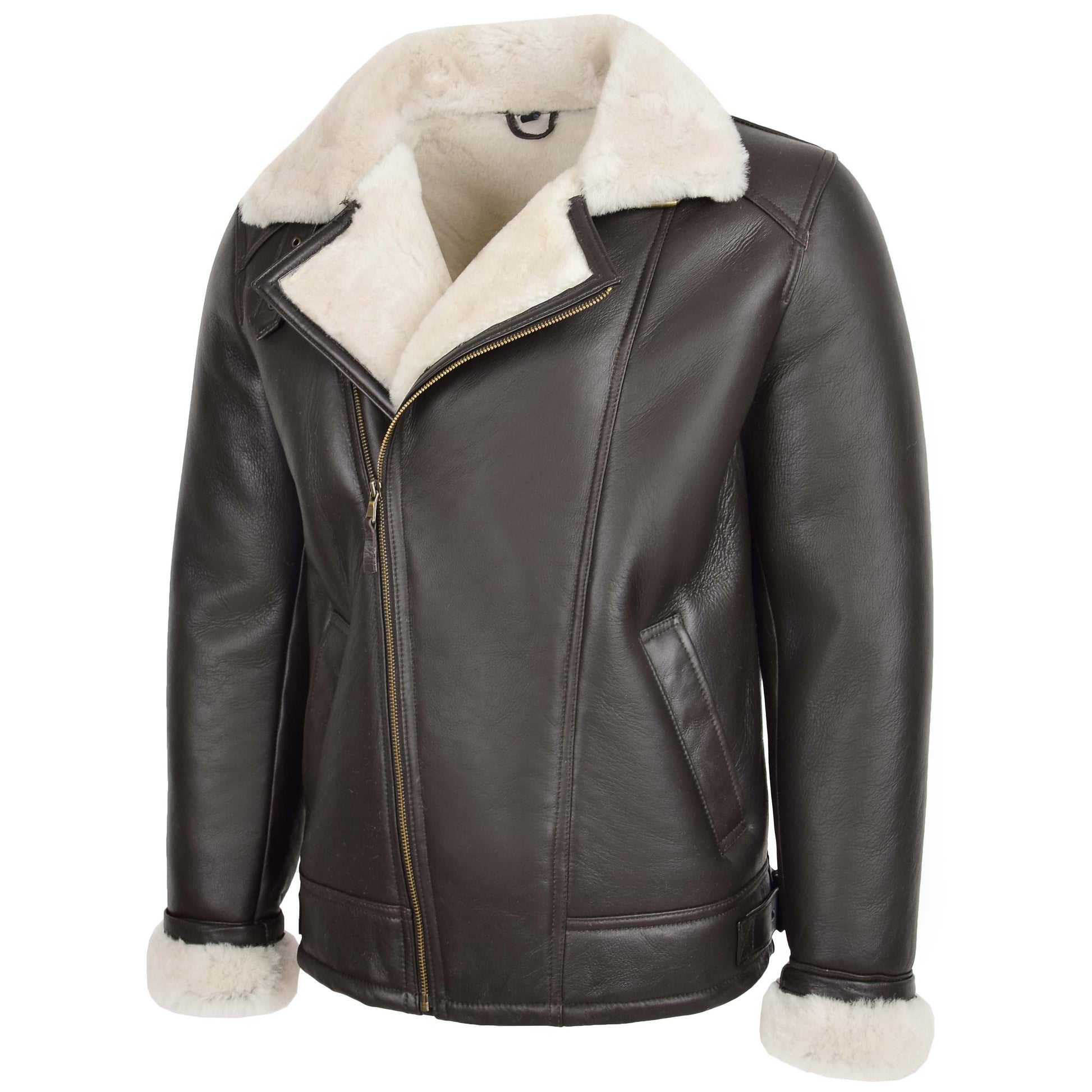 Mens Aviator Sheepskin Pilot Jacket Blen Brown White 3