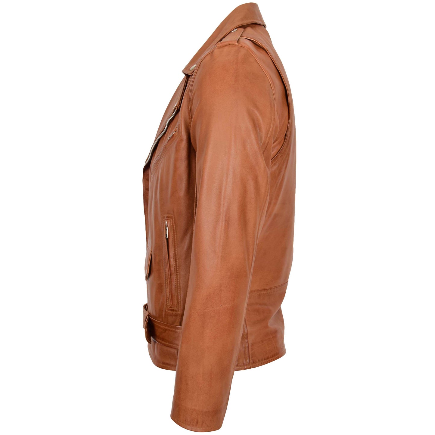 Mens Leather Biker Jacket Brando Style Johnny Tan 4