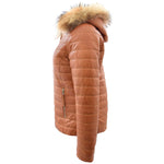 Womens Leather Puffer Coat Detachable Hooded Lucy Tan 4