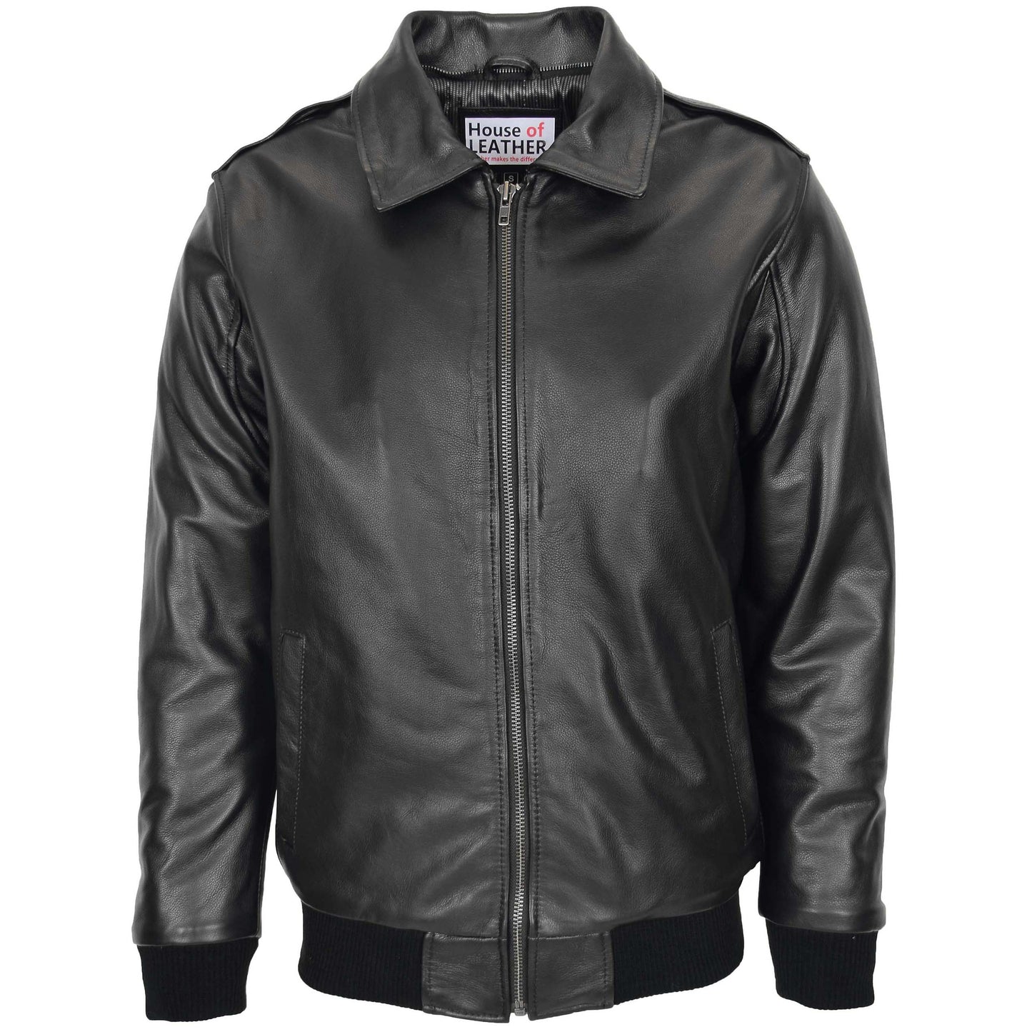 Mens Bomber Leather Jacket with Sheepskin Collar Viggo Black 2