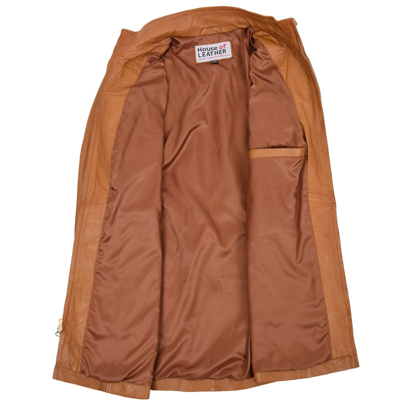 Womens Leather Dual Zip Fastening Jacket Kendall Tan 5