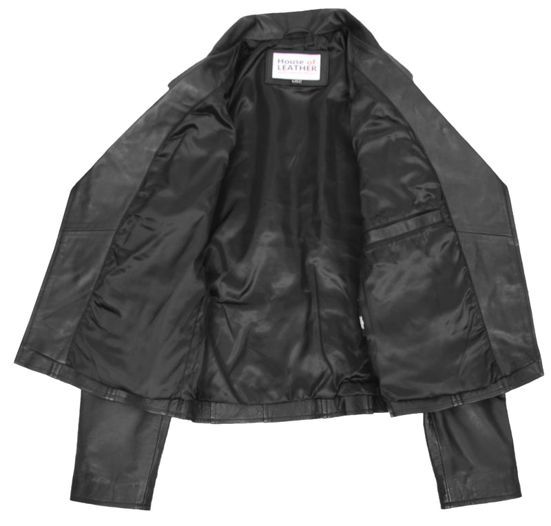 Womens Cross Zip Biker Leather Jacket Cara Black 5