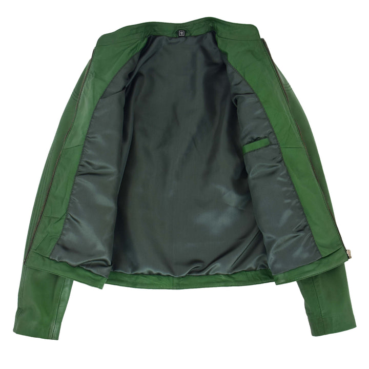 Womens Leather Standing Collar Jacket Becky Green 6