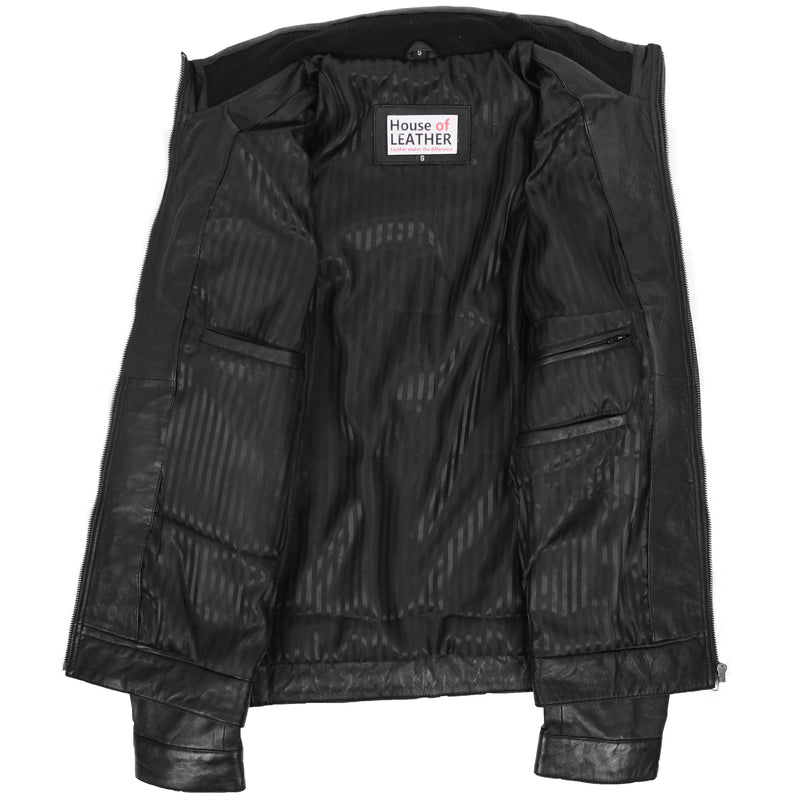 Men's Standing Collar Leather Jacket Tony Black 5