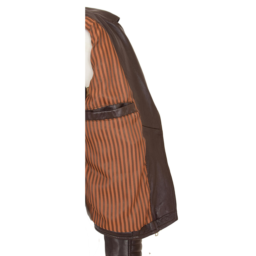 Womens Soft Leather Cross Zip Biker Jacket Anna Brown 6