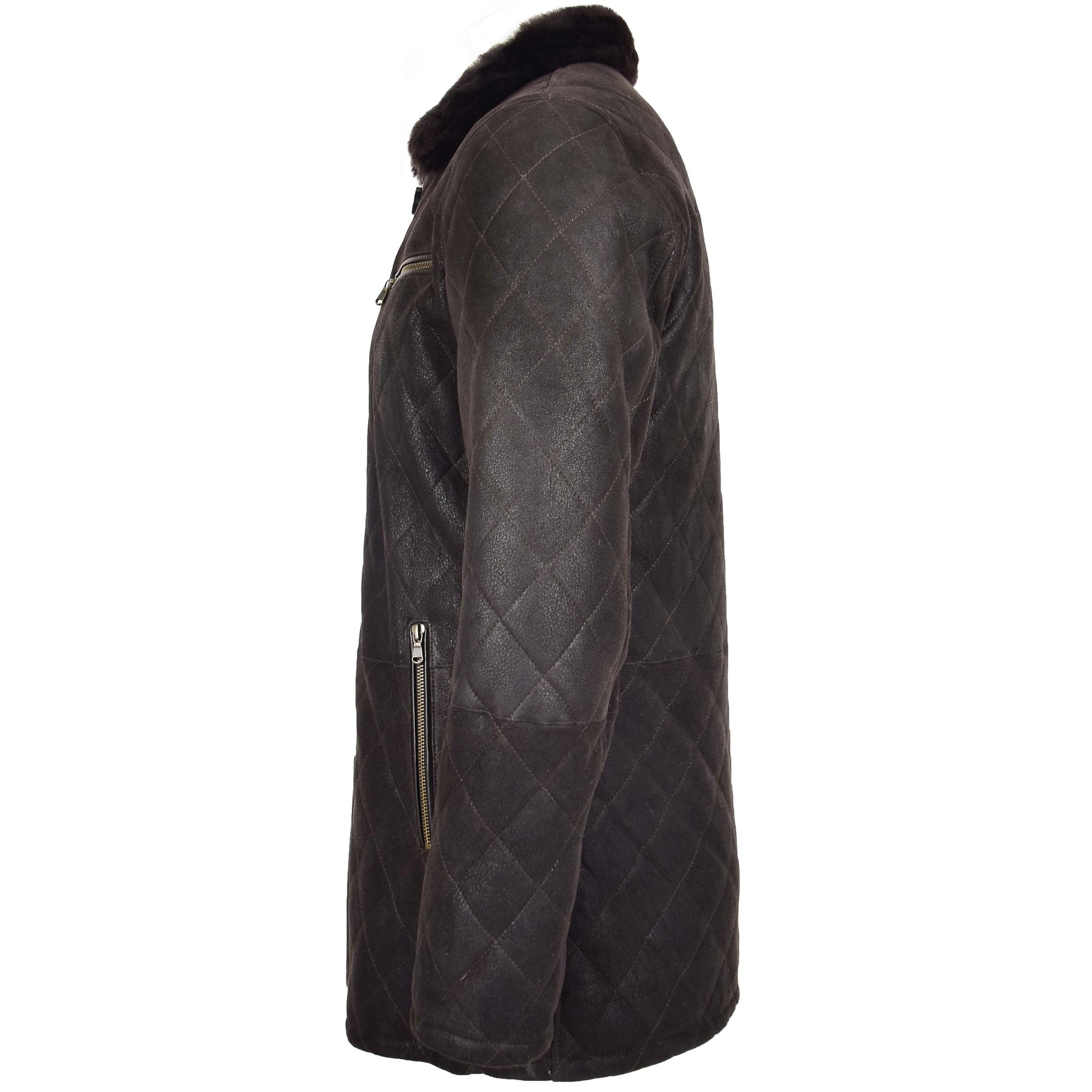 Mens Sheepskin Jacket Cross Stitch Anorak Edwin Dark Brown 4