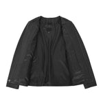 Womens Classic Soft Leather Collarless Jacket Jade Black 6