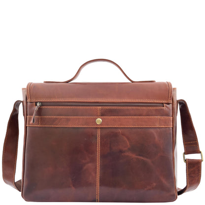 Mens Leather Cross Body Flap Over Briefcase Marland Brown 1