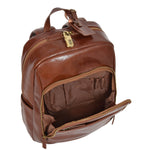 leather backpack with a front pocket