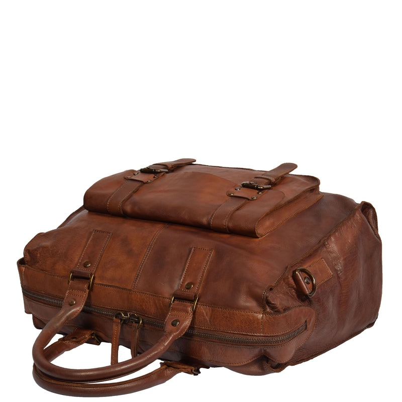 leather holdall with outside pocket