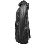 Womens Real Leather Hooded Parka Coat Tyra Black 4
