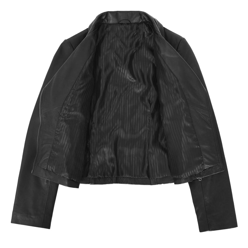 Womens Soft Leather Cross Zip Casual Jacket Jodie Black 6