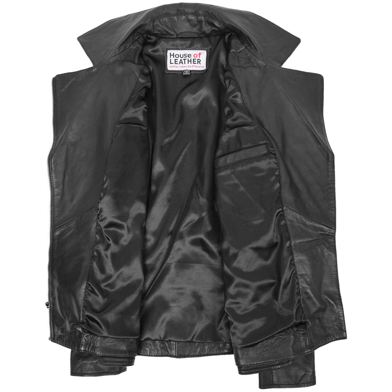 Womens Leather Hip Length Biker Jacket Celia Black 5