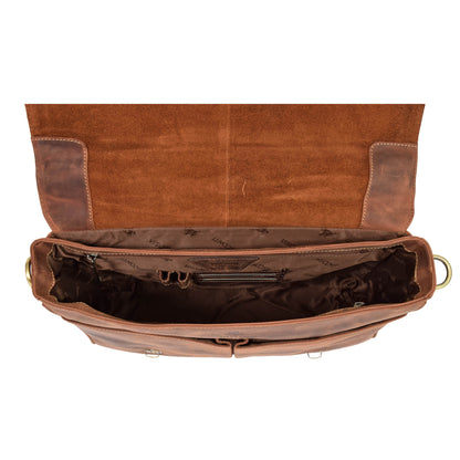 leather briefcase with an inside zip pocket