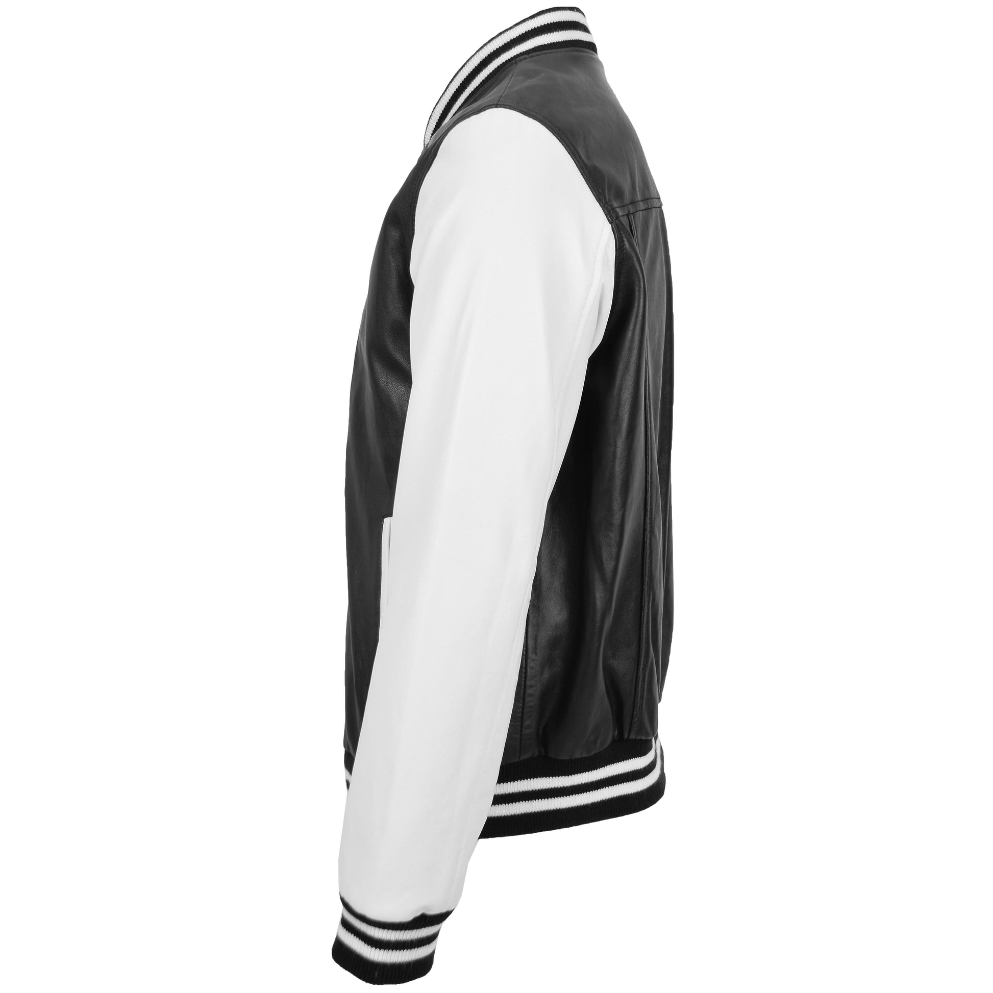 Mens Leather College Boy Varsity Jacket Garry Black White 4