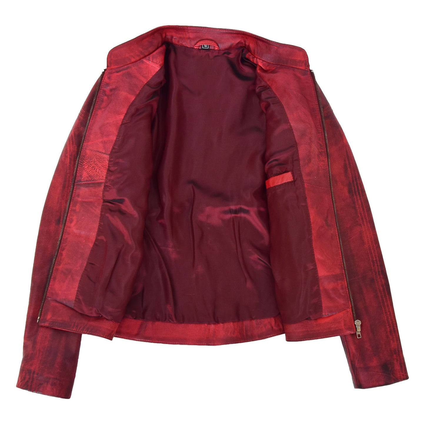 Womens Leather Standing Collar Jacket Becky Burnt Red 5