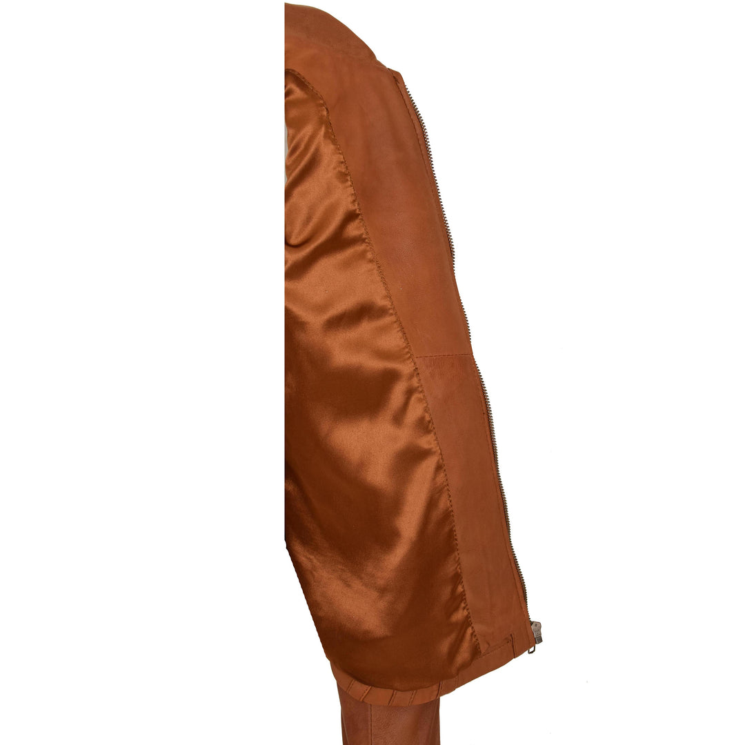 Womens Classic Leather Biker Zip Box Jacket Nova Tan