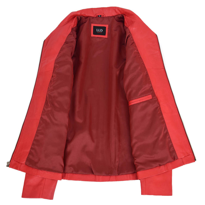 Womens Classic Zip Fastening Leather Jacket Julia Red 6