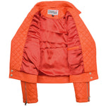 Womens Leather Biker Jacket with Quilt Detail Ziva Orange 6