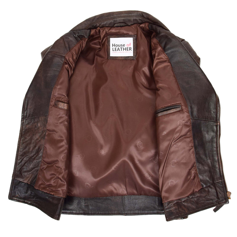 Mens Biker Leather Jacket Dual Zip Hook Brown Vintage 5