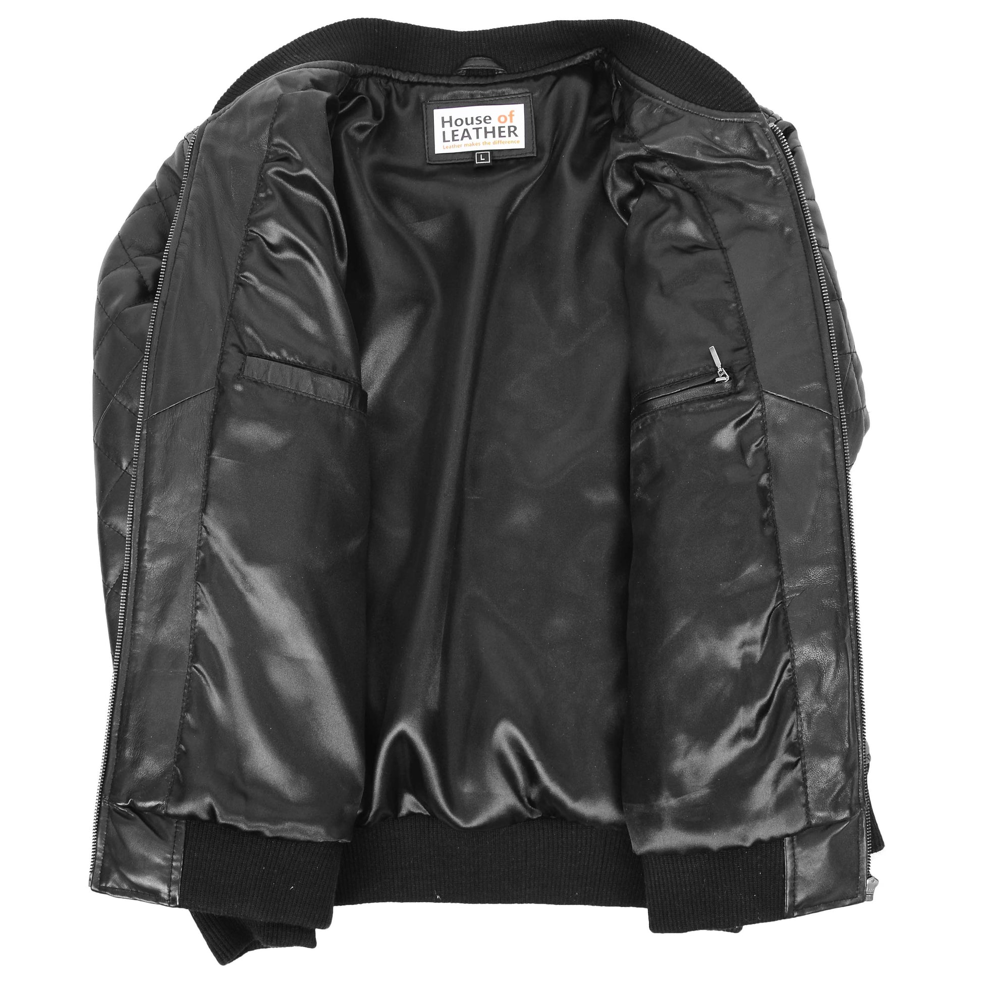 Mens Leather Quilted Bomber Jacket Warren Black 5