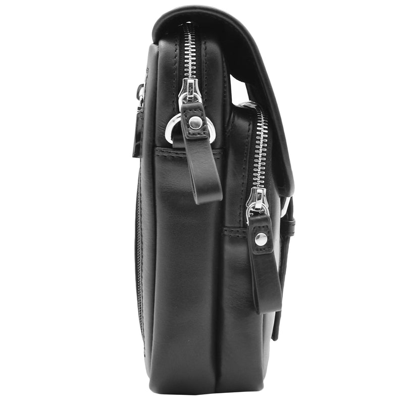 Mens Trendy Smart Crossbody Bag Genuine Leather Messenger Lucas Black 9