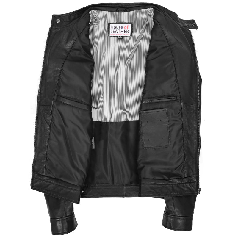 Mens Biker Soft Casual Leather Jacket Milton Black 5
