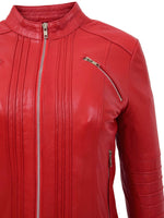 Womens Leather Classic Biker Style Jacket Alice Red 6