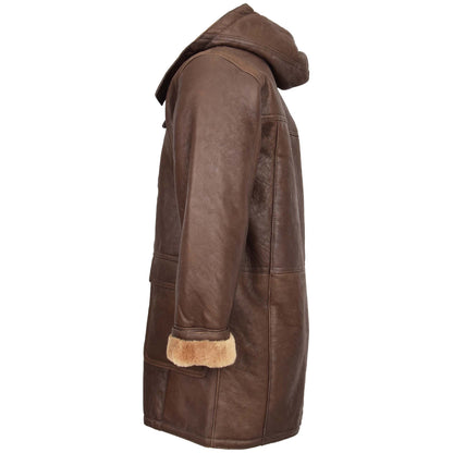 Mens Real Sheepskin Duffle Coat Bain Brown Ginger 5