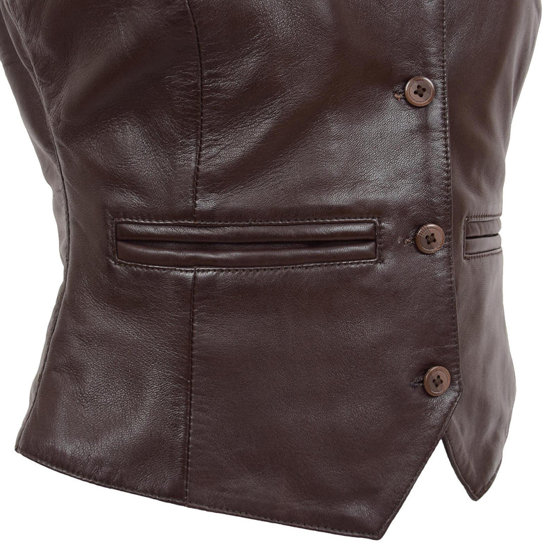 Womens Leather Classic Buttoned Waistcoat Rita Brown 6