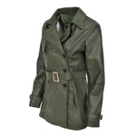 classic real leather half length green coat