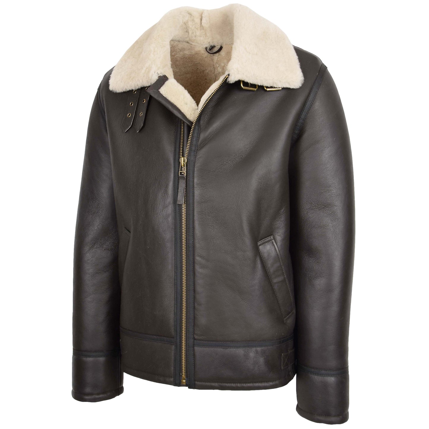 Mens Top Gun Style Sheepskin Jacket Oscar Brown White 3