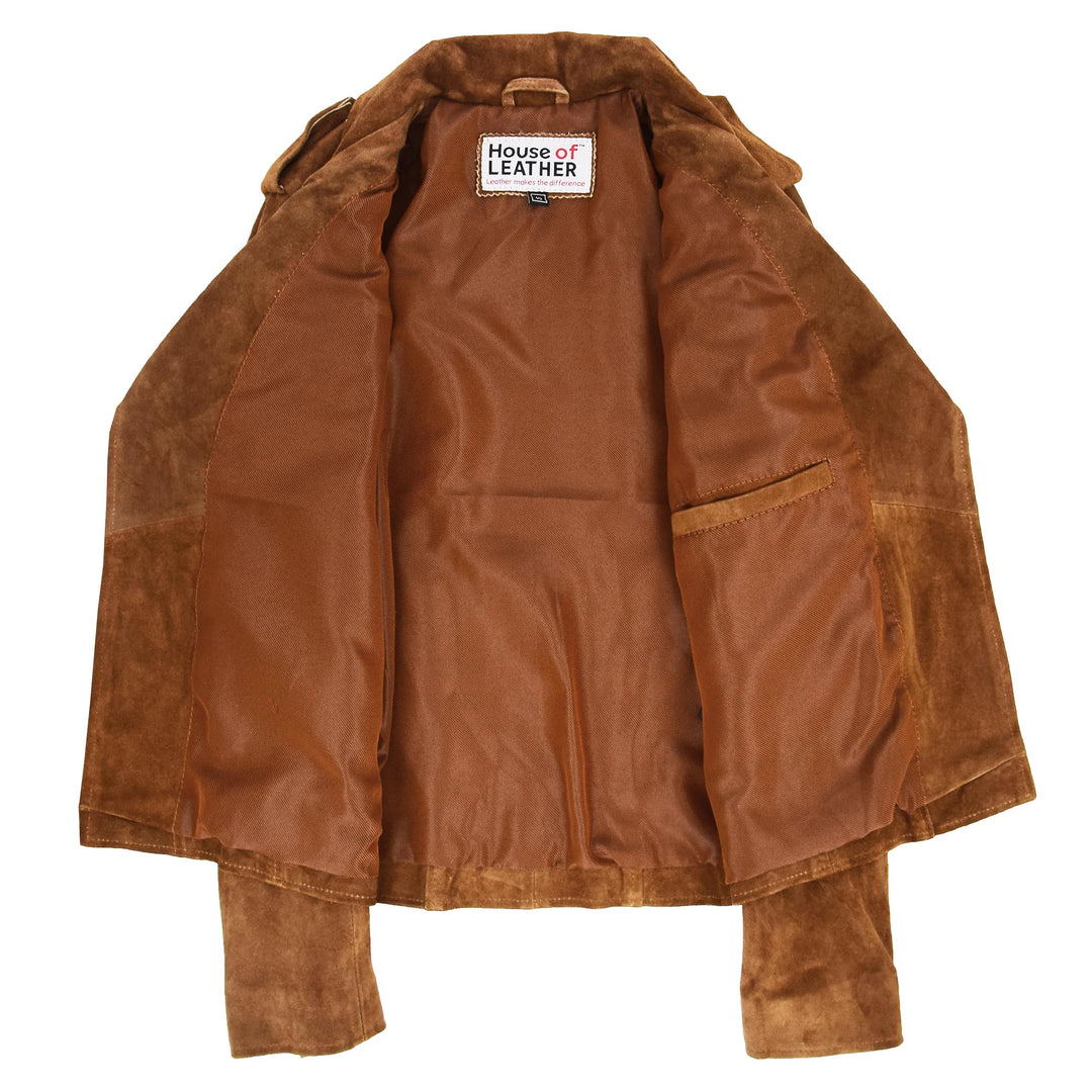 Womens Suede Biker Style Zip Jacket Skylar Tan 6