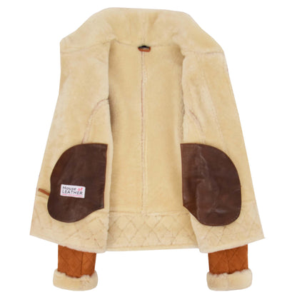 Womens Merino Sheepskin Aviator Jacket Isabelle Tan 6