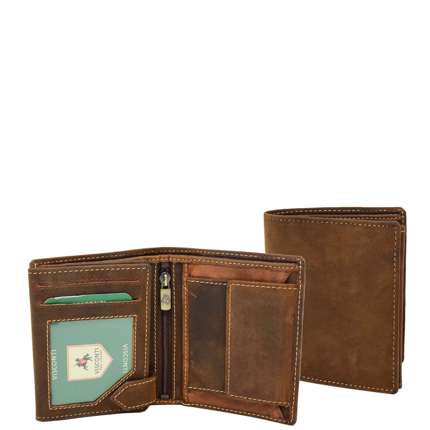 Mens Bifold Vintage Leather Wallet Vienna Tan