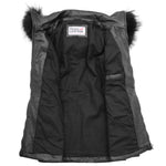 Womens Real Leather Mid Length Coat Fleur Black 5