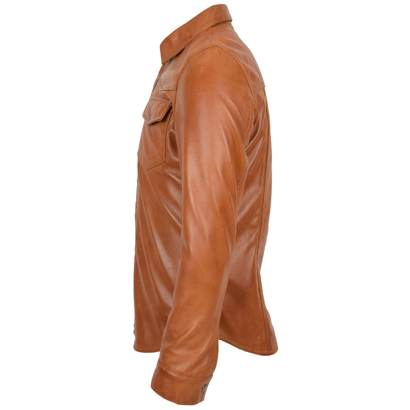 Mens Leather Shirt Classic Trucker Style Oliver Tan 4