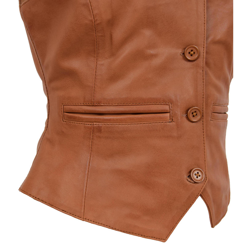 Womens Leather Classic Buttoned Waistcoat Rita Tan 6