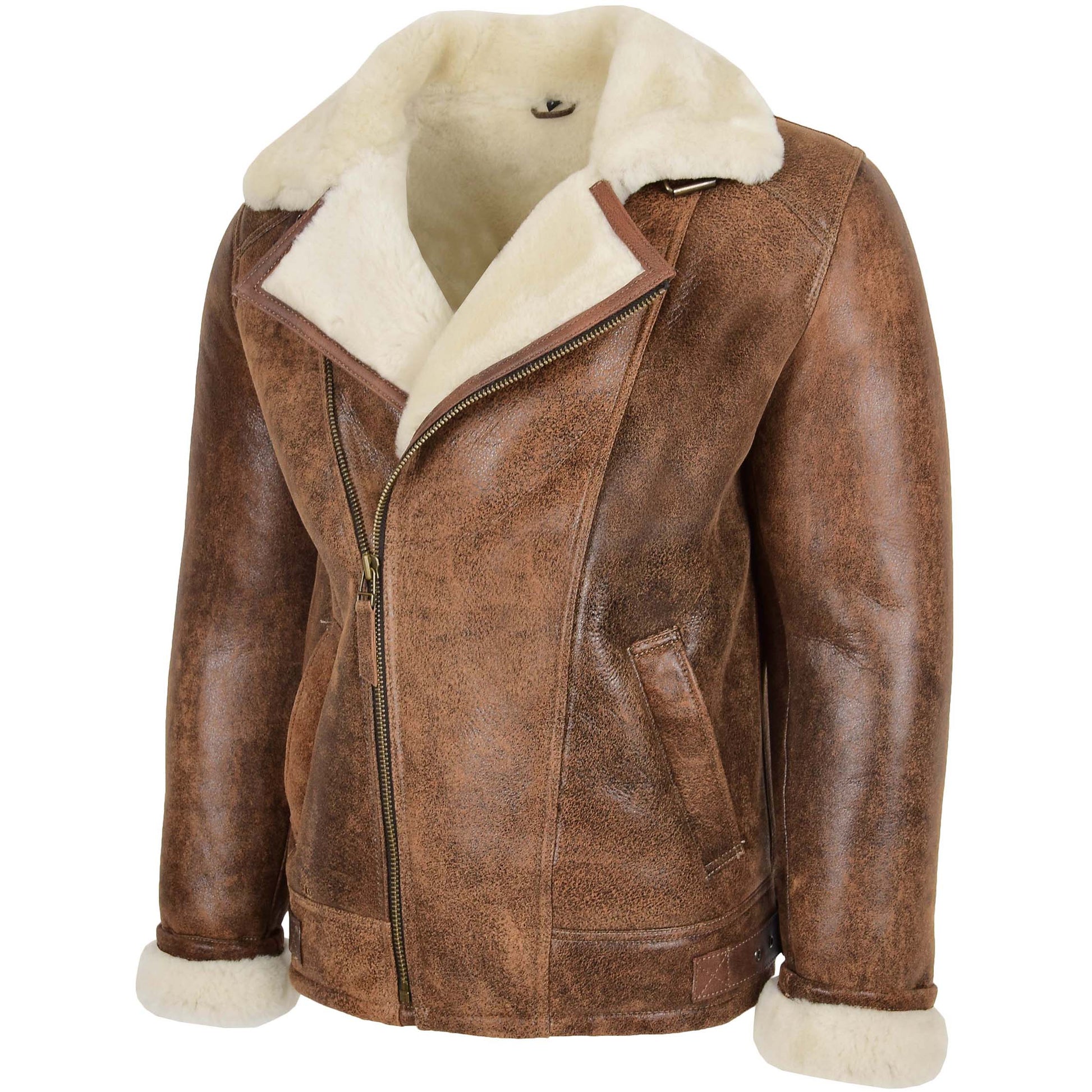 Mens Aviator Sheepskin Pilot Jacket Blen Vintage Brown 3