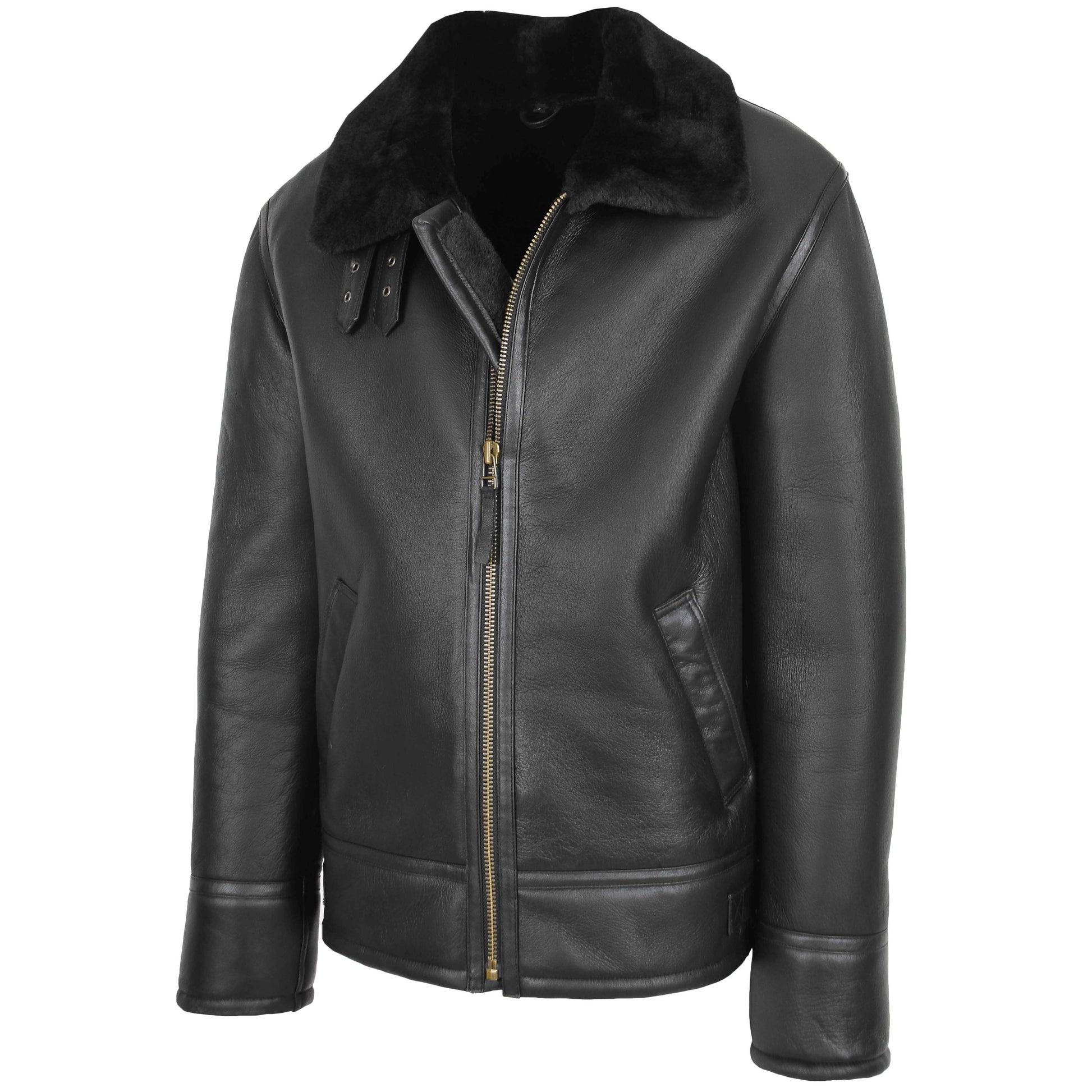 Mens Top Gun Style Sheepskin Jacket Oscar Black 3